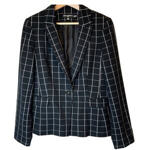 Karl Lagerfeld Paris Black and White Windowpane Plaid Blazer Women's Size 14
